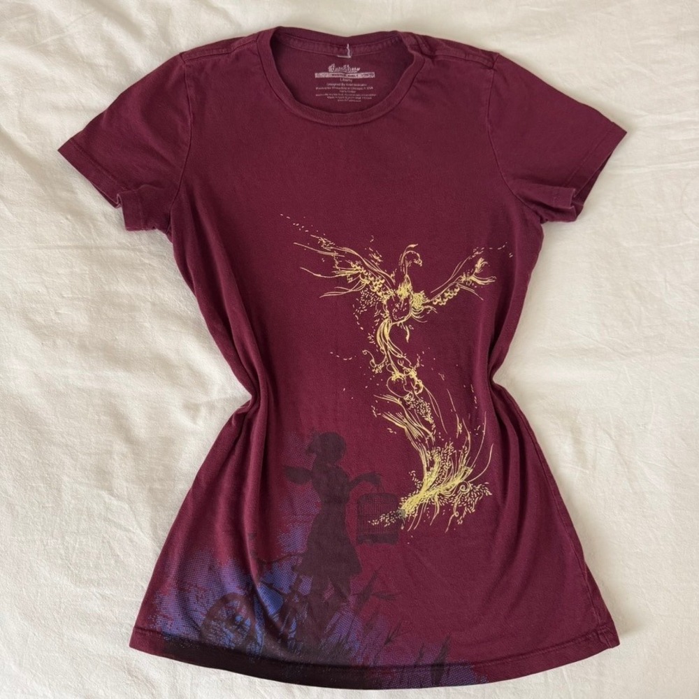 Threadless Maroon Liberty Phoenix Bird Bicycle Art Cotton Shirt